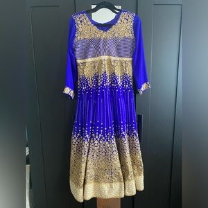 Blue and Gold Indian Anarkali Dress